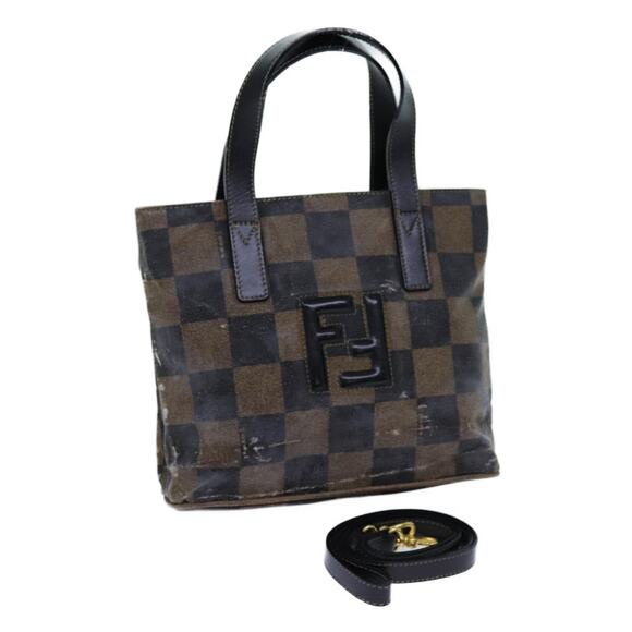 FENDI Pecan Canvas Hand Bag Brown Black - Picture 1 of 12